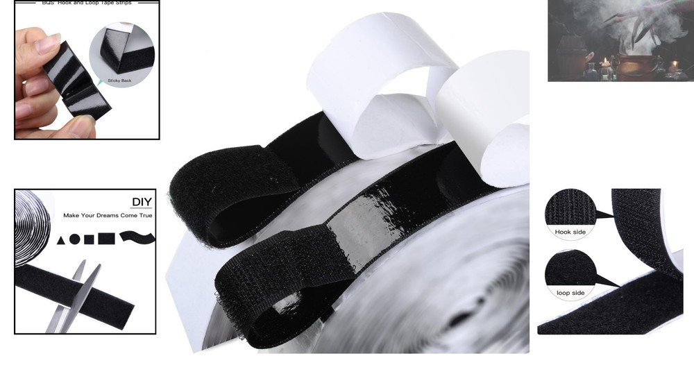 16ft Black Hook and Loop Tape - Strong Adhesive, No Residue, Multi-Surface Use