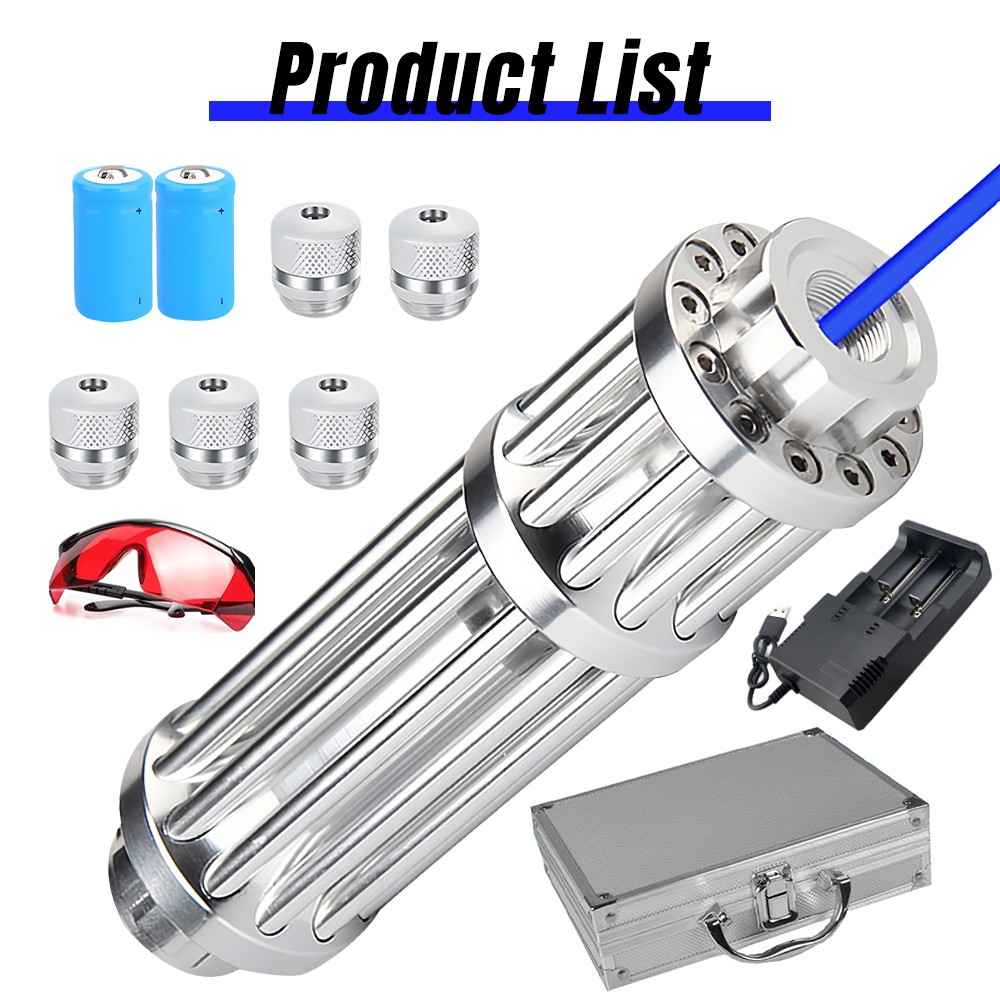 10W Blue Burning Laser Pointer 450-n-m Adjustable Visible Beam Dot Light 5 Heads