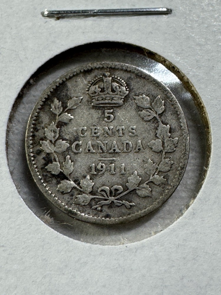 1911 Canada 5 Cents Small Silver Coin
