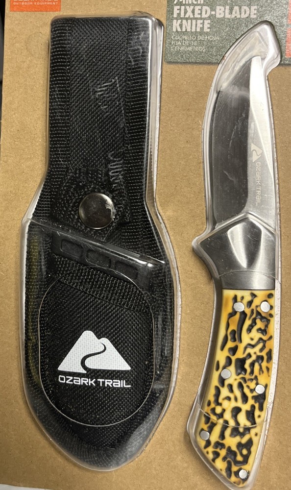 Ozark Trail 7" Fixed Drop Point Blade Knife with Designer Handle & Nylon Sheath