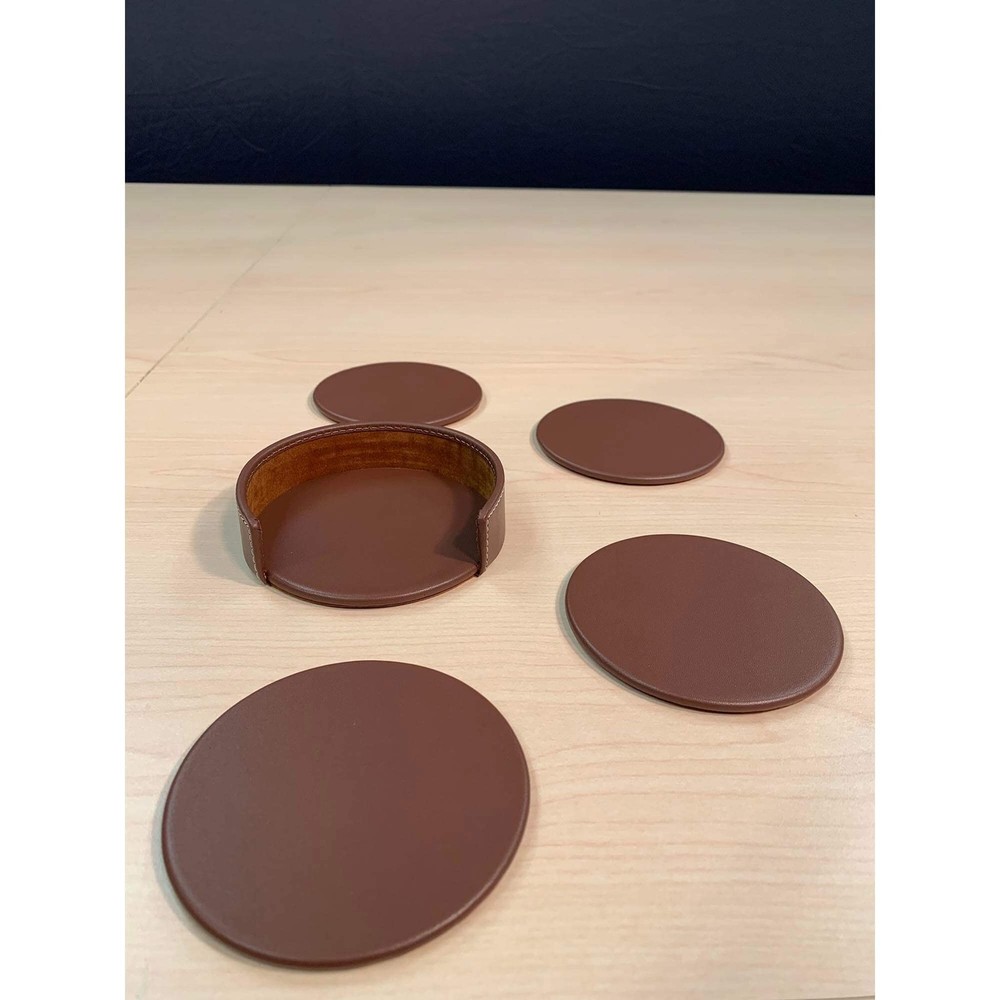 Dacasso Rustic Brown Leather 4-Round Coaster Set