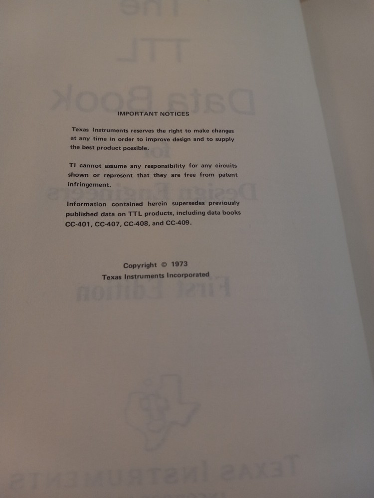 Texas Instruments THE TTL Data Book For Design Engineers 1973 First Edition