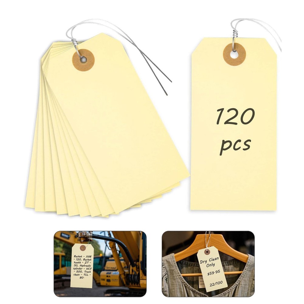 Tags with Metal Wire Attached, 120 PCS Blank Manila Pricing Tags for Labeling, E