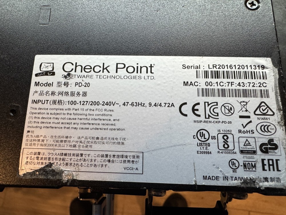 Check Point Software Technologies LTD Model PD-20 (Config #1)