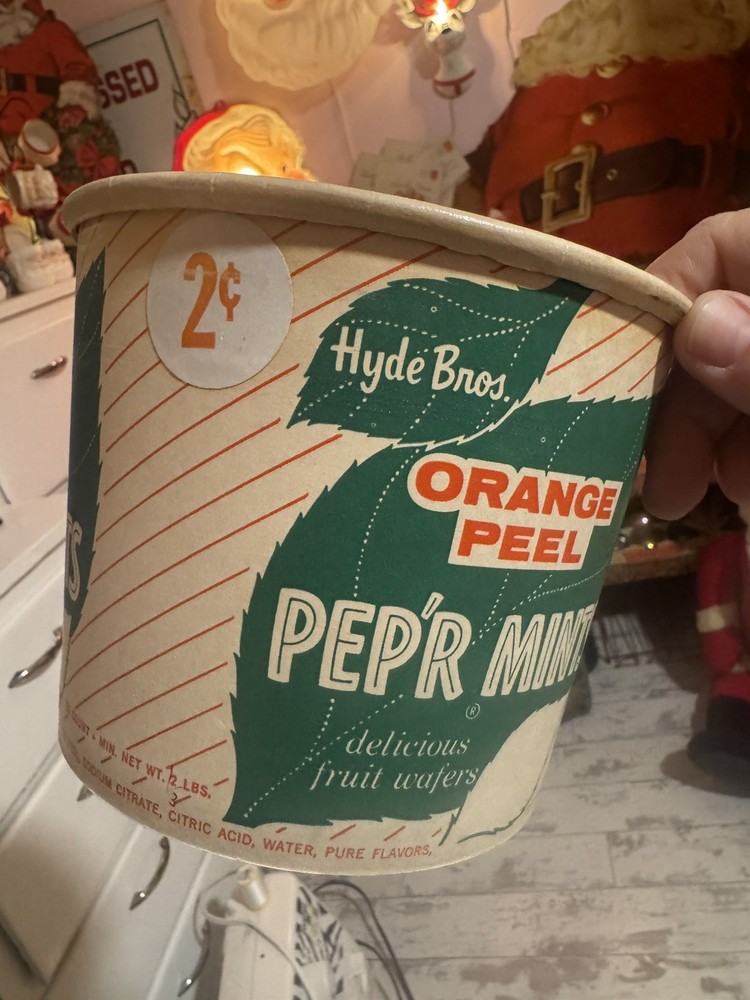 Vintage Candy Box Container Hyde bros. Pep’r Mints Orange Peel