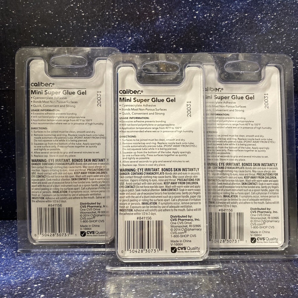 3 X Caliber Mini Super Glue Gel 0.17 Oz 4 Pack Each