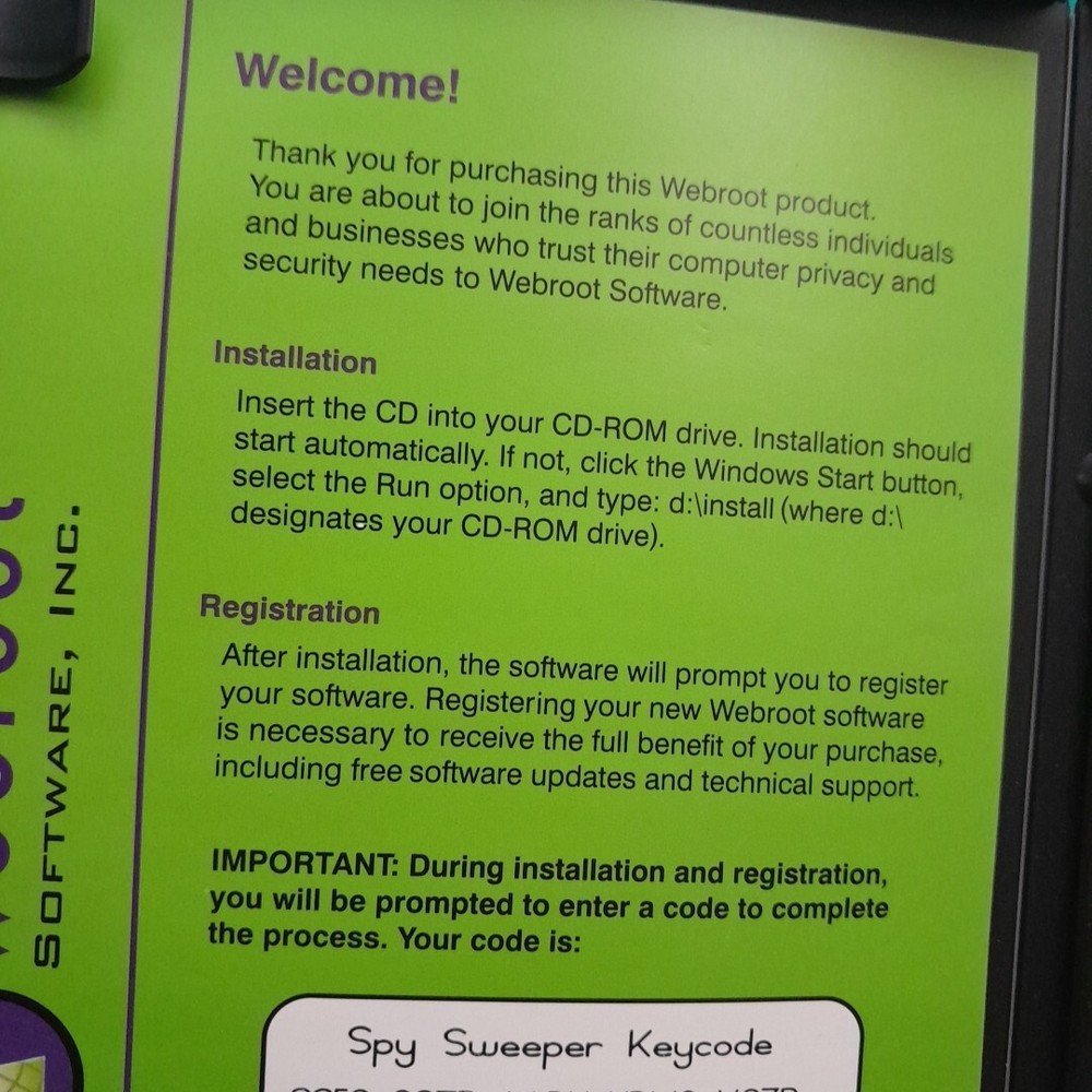 Webroot Spy Sweeper (Windows 98 SE, 2000, Me, XP) Mint Cd w/ Key