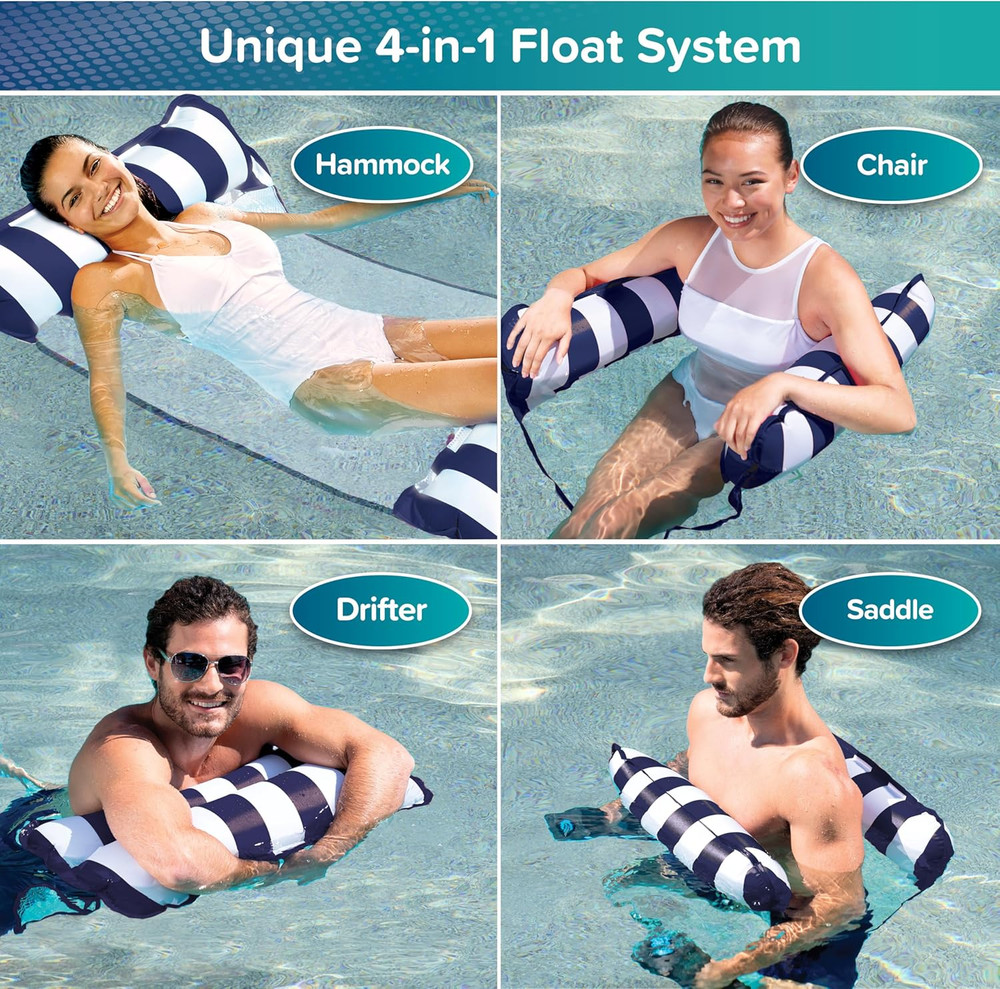 Aqua Monterey Hammock Pool Float - Three Pack - Light Blue, Navy & Burgundy/Whit