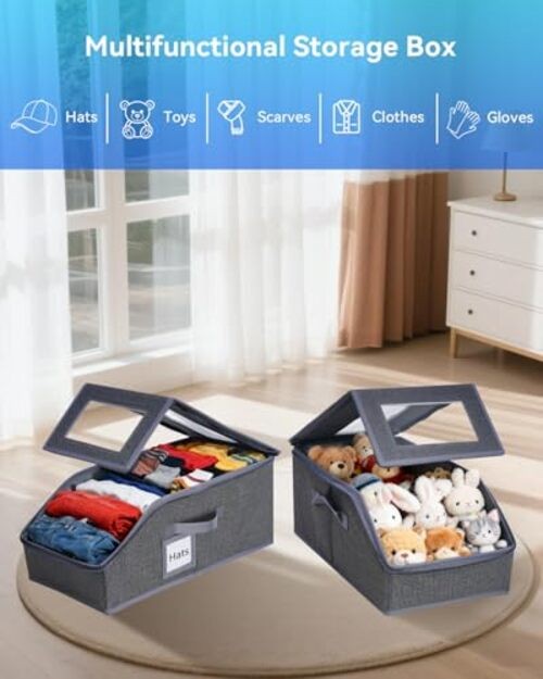 2PCS Stackable Hat Organizer for Baseball Caps, Hat Organizer Holds Drak Grey