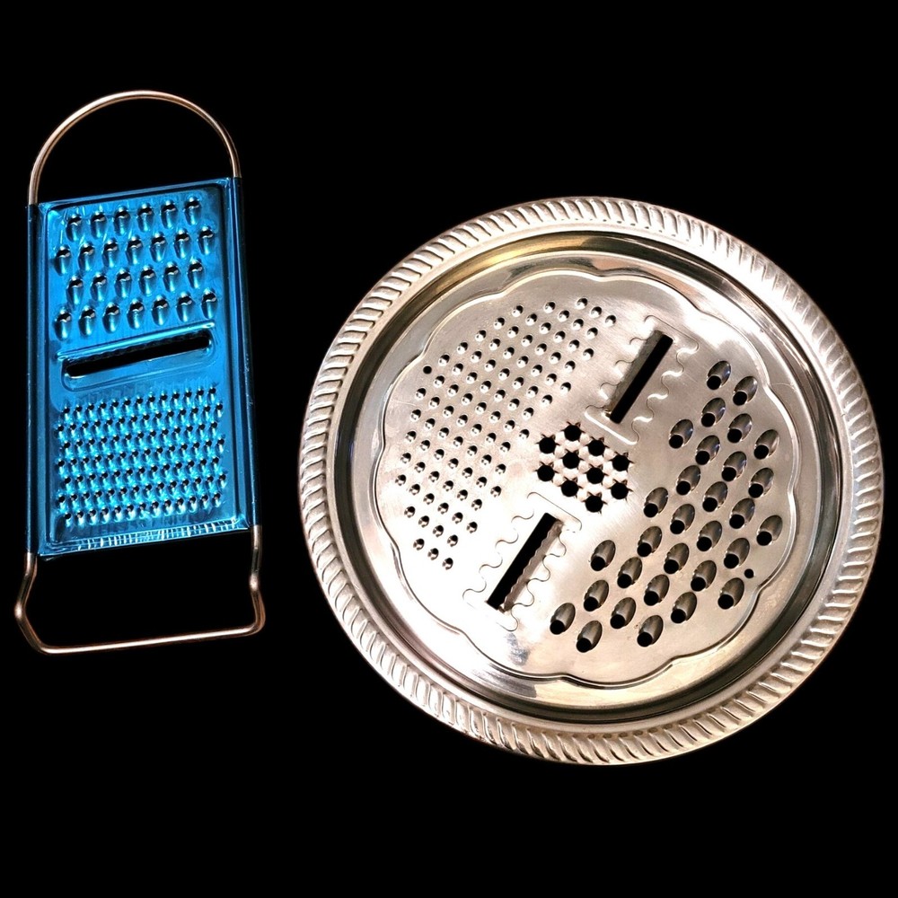 Stainless Steel & Blue Multi-Functional Grater Set Circular & Rectangular
