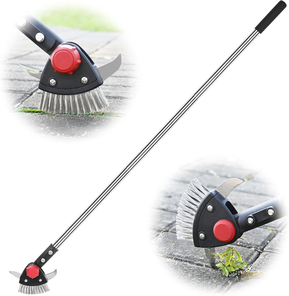 Crack Weeder Long Handle 3-In-1 Adjustable Crevice Cleaning Tool with Stainless