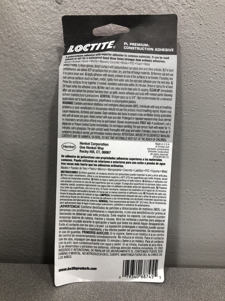 Loctite 1451588 PL Premium Polyurethane Construction Adhesive 4 oz