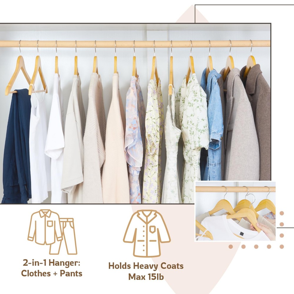 Solid Wood Clothes Hangers Smooth Finish 20 Pack