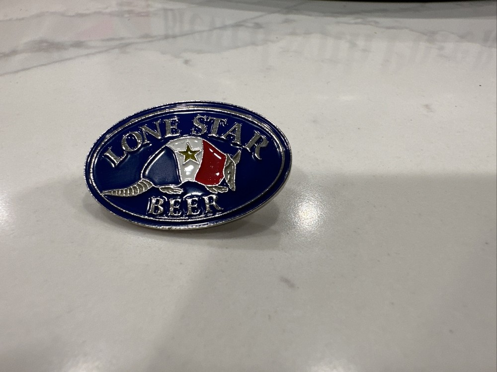 lone star beer armadillo hat pin texas embossed