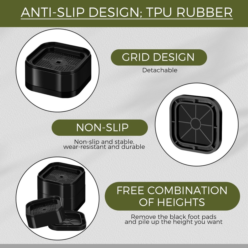 Furniture Bed Risers 16Pack Heavy Duty Black Stackable Square Raising Blocks