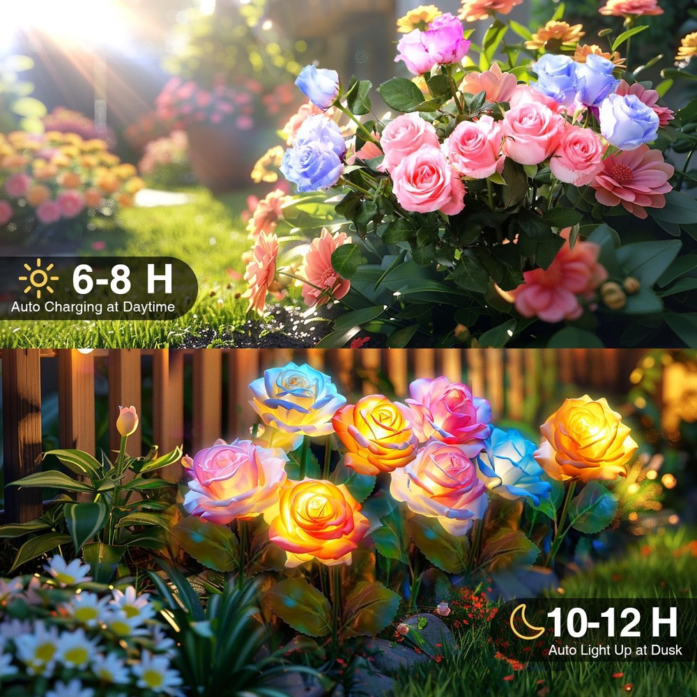 BOMIER 6-Pack Solar Flowers Outdoor Waterproof - 6 Pack, Multicolor