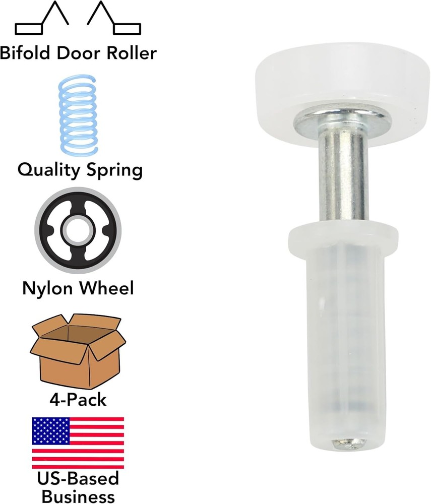 Spring-Loaded Bi-Fold Door Top Roller Guide Wheel, 4-Pack Universal, White