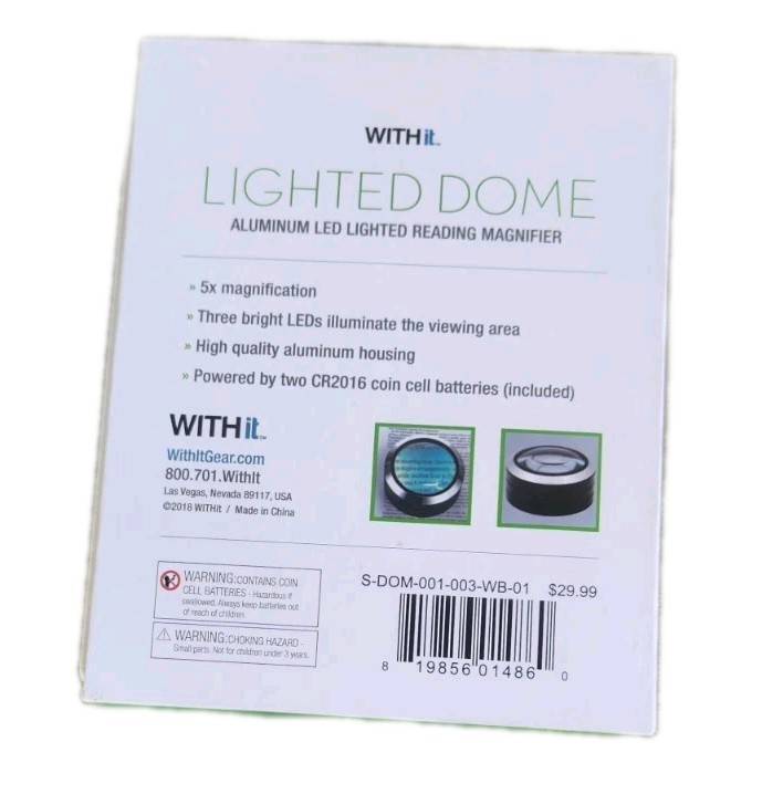 NIB! Lighted Dome LED Reading Magnifier 5x Magnifier Withit Battery Powered