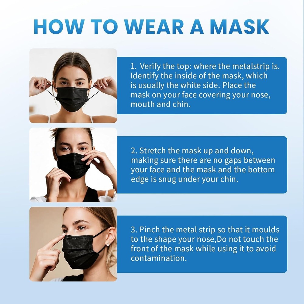 Disposable Face Mask 100 PCS Black 3 Ply