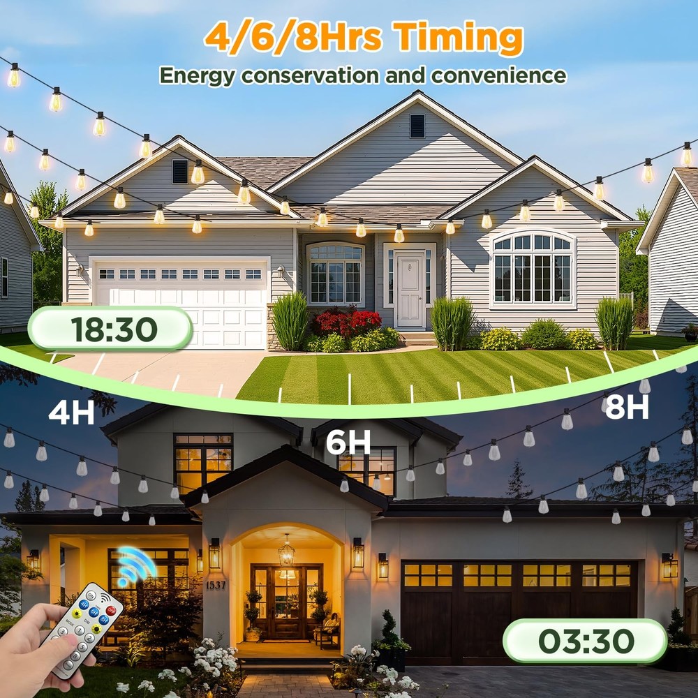 Solar String Lights Outdoor Waterproof with Remote & Timer, LED Shatterproof ...