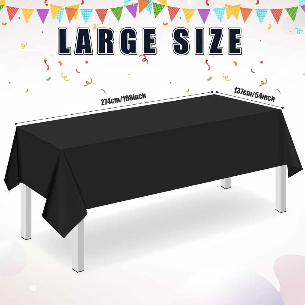32 Pack Black Plastic Tablecloth Rectangle Tables Premium Decorative Black