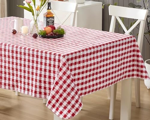 60 x 84 Inch Rectangle Vinyl Tablecloth with 84" x 60" (Rectangular) Red