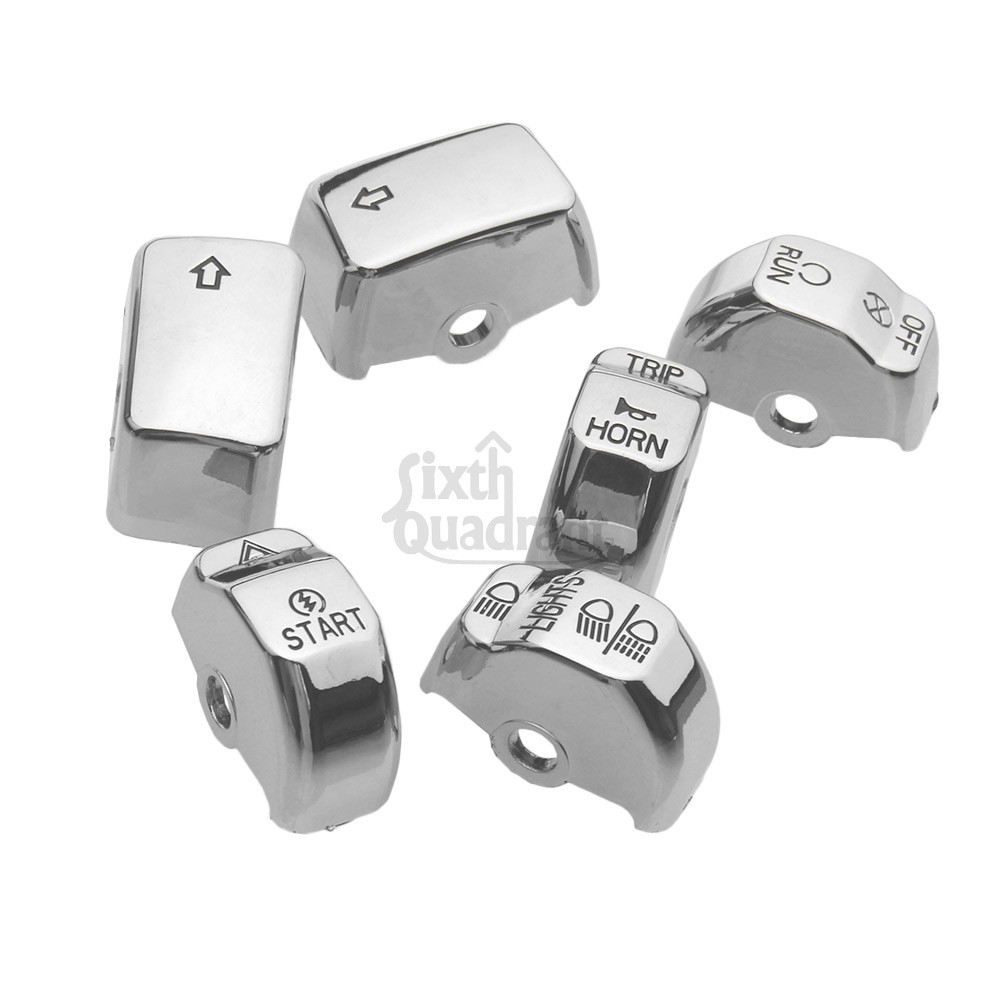 Chrome Hand Control Switch Housing Covers w/6pcs Button Caps For Harley Softail