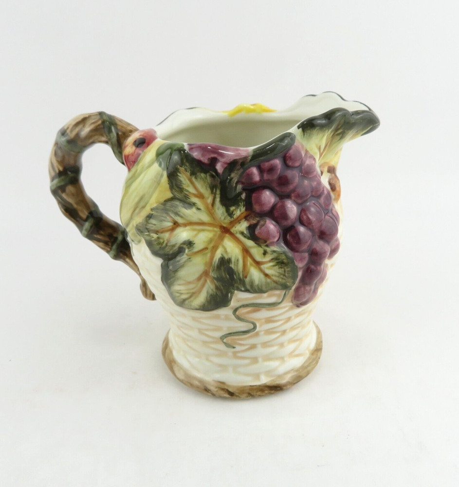 Autumn Fall Ceramic Creamer Mini Pitcher Beige Wicker Appearance w/ Vegetables