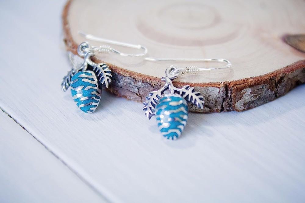 Sterling Silver Pine Cone Earrings inlaid with Turquoise