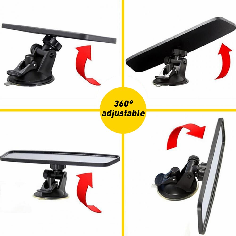 Car Interior Rear View Mirror Wide Flat Suction Cup Universal Angle Adjustable