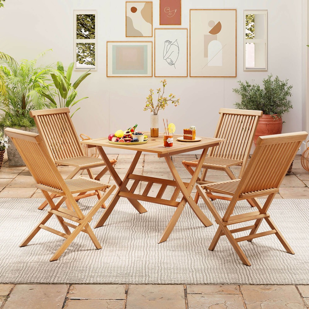 Acacia Wood Folding Table 36" Patio Dining Table with Slatted Tabletop