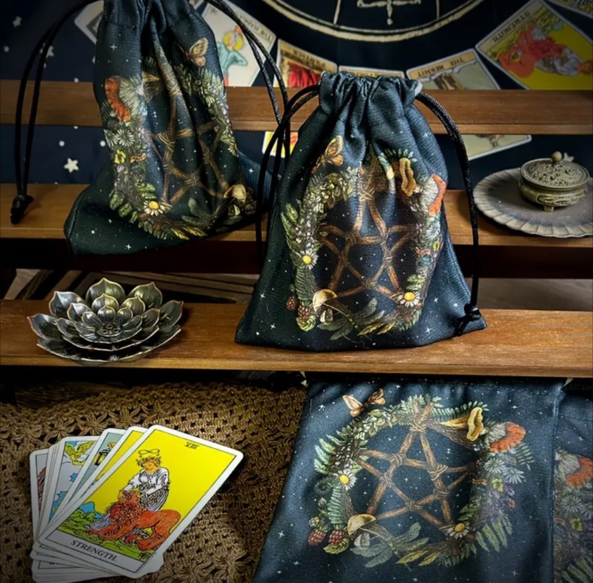 Tarot Card Pouch Pentagram Pattern Tarot Storage with Drawstrings Accessory Bag