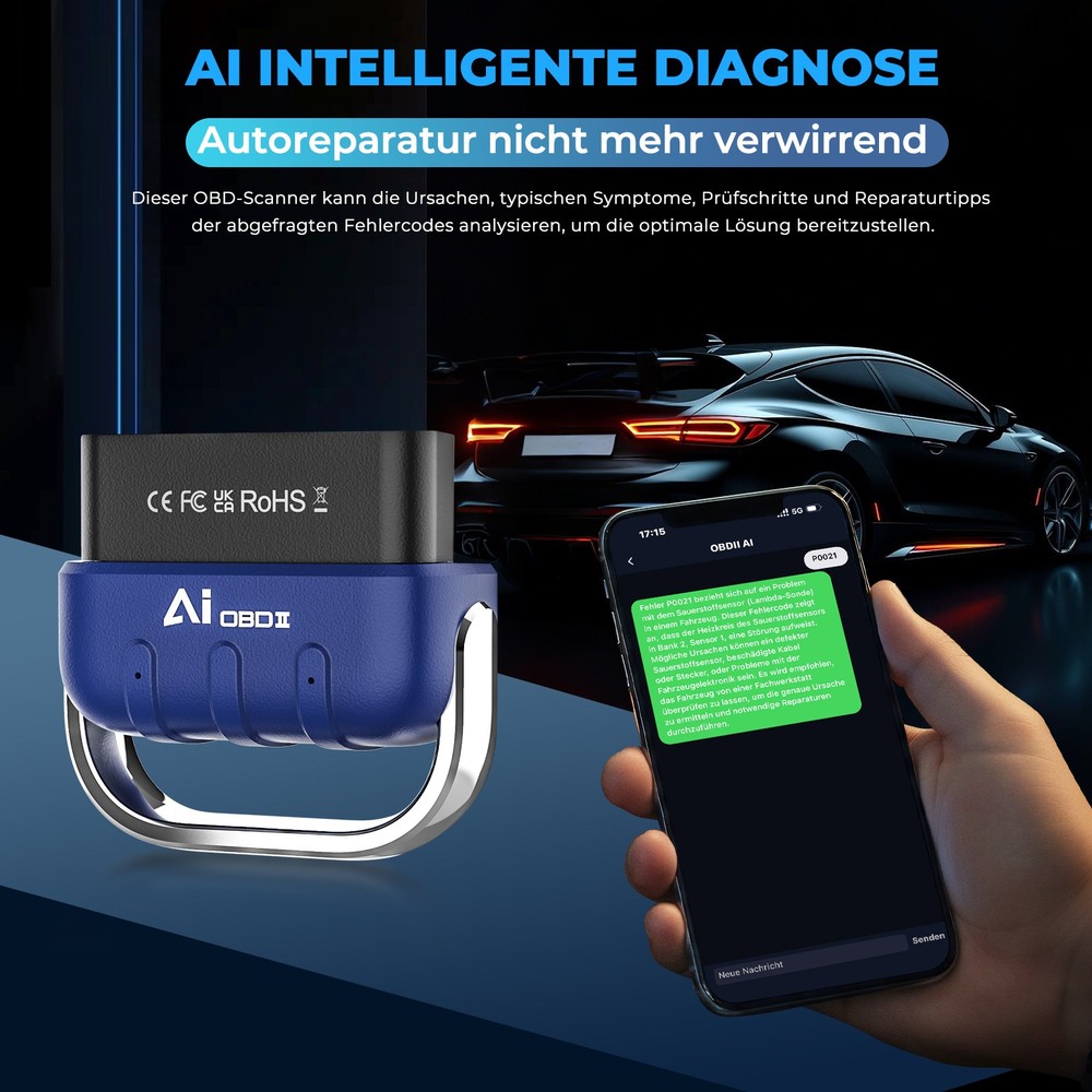 AI OBD-II Car Code Reader Diagnostic Scanner Bluetooth 5.4 MEMORY CONNECTION NEW