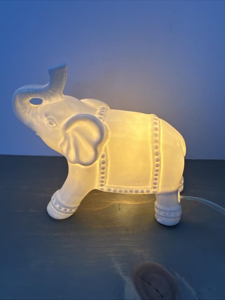 White Ceramic Elephant Night Light  Tested Works