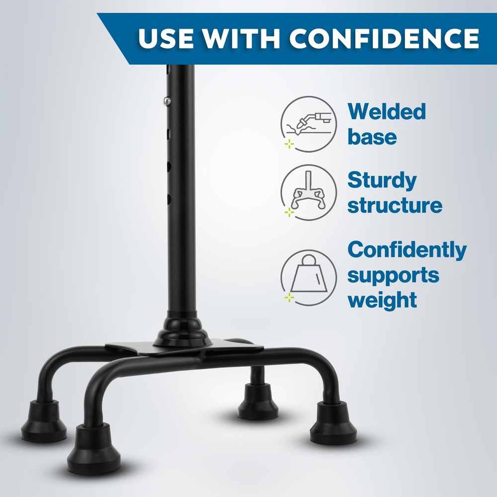 Walking Quad Cane Adjustable Lightweight Large 4 Pronged Base Balance