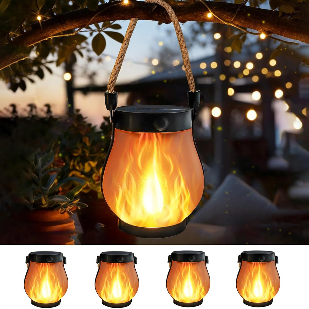 4 Pack Gen2 Solar Lanterns Outdoor Waterproof, Solar Lantern with Dancing Flame,
