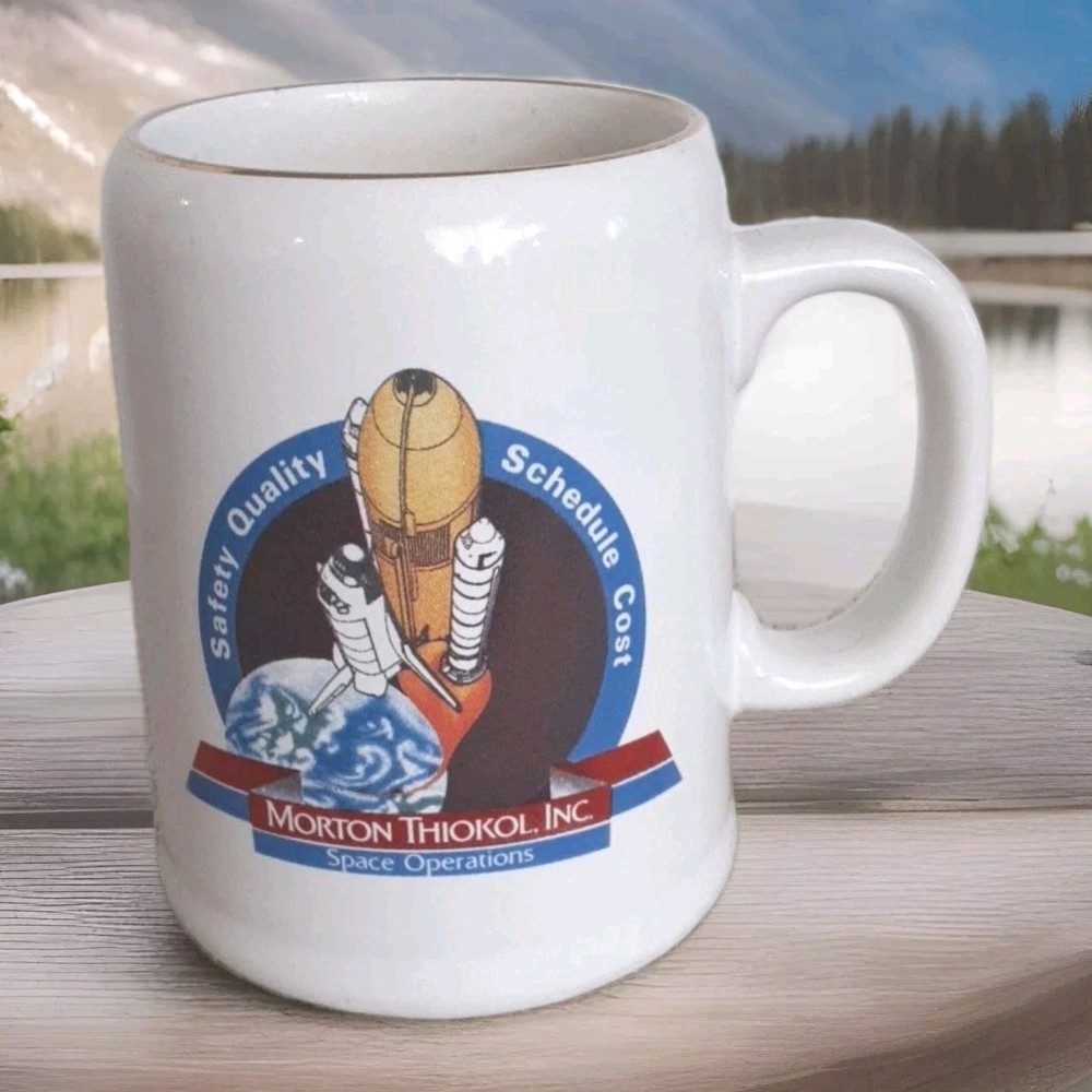 Vtg NASA Space Shuttle Challenger STS-41C Ceramic Mug Rocket Booster Engineer