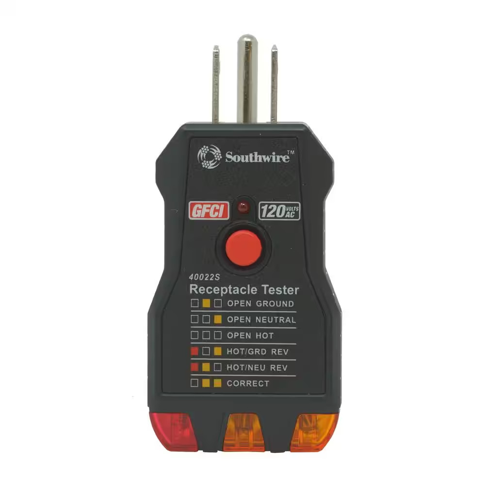 120-Volt AC Receptacle Tester with Push-Button GFCI Test
