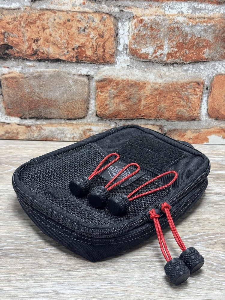 5-Pack Black Knurled Zipper Pulls w/ Red 275 Paracord – Replaceable – Made in US