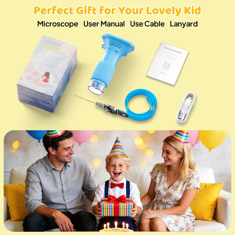 Kids Portable Microscope 2in Screen Handheld Bug Magnifier Blue