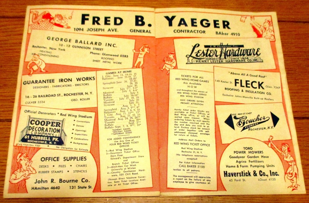 1950 Rochester Red Wings vs. Springfield BB Program Un-Scored 12 Pages RARE!!