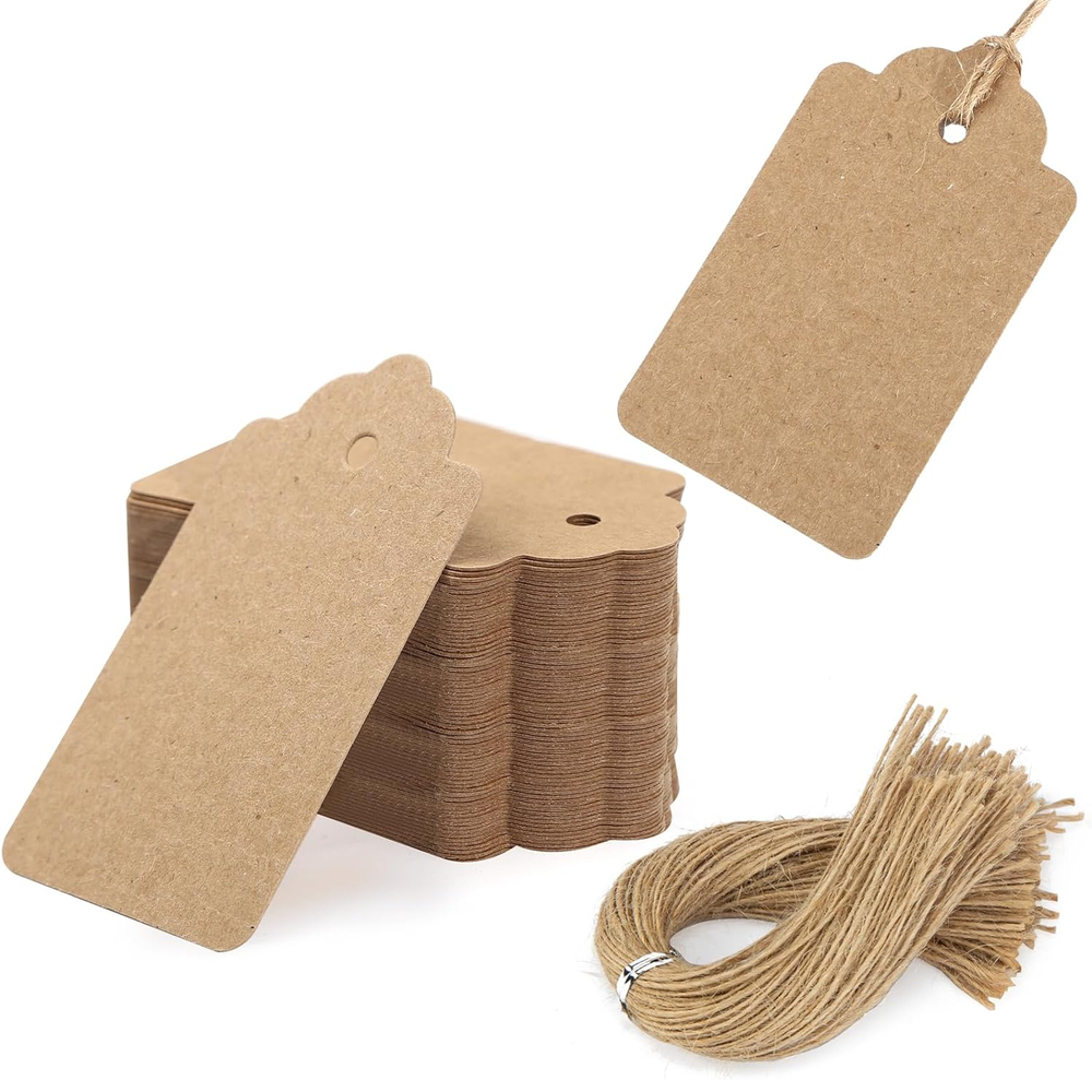 150PCS Kraft Paper Tags with Strings, Small Gift Tags Brown Tags Hanging Labels
