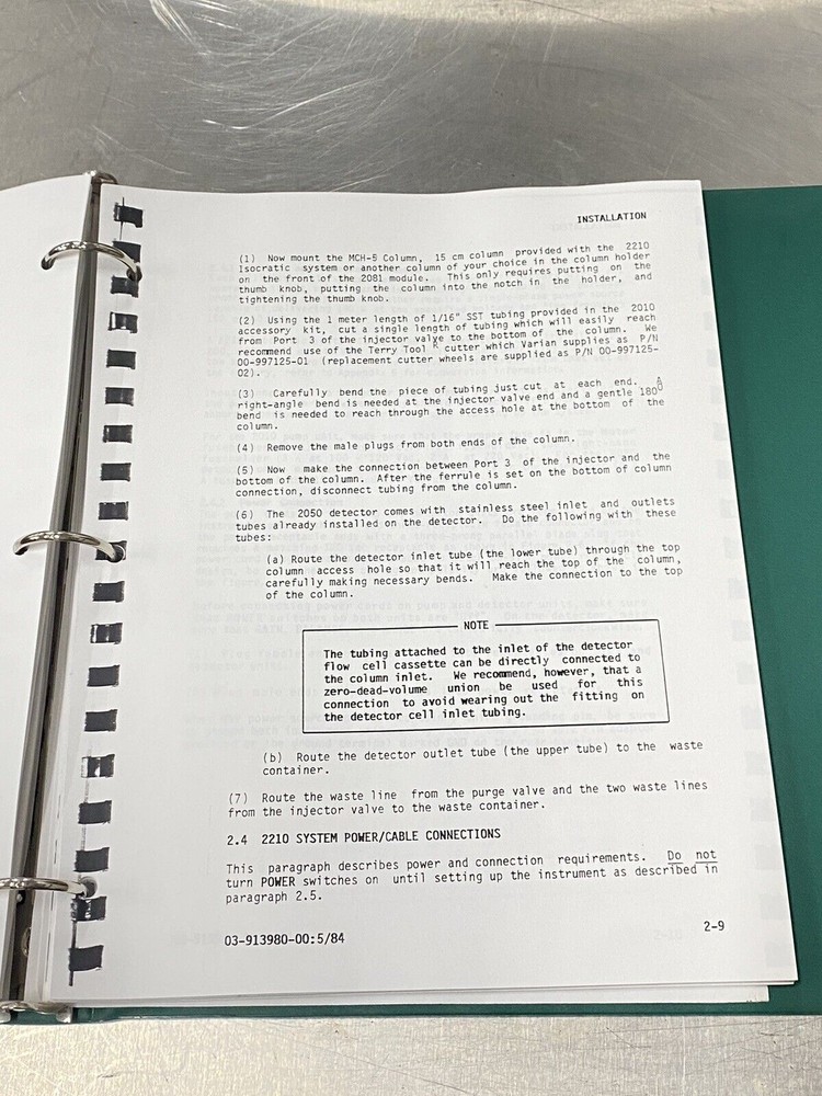 Varian 2010 Pump / 2210 System HPLC - Users Guide / Instruction