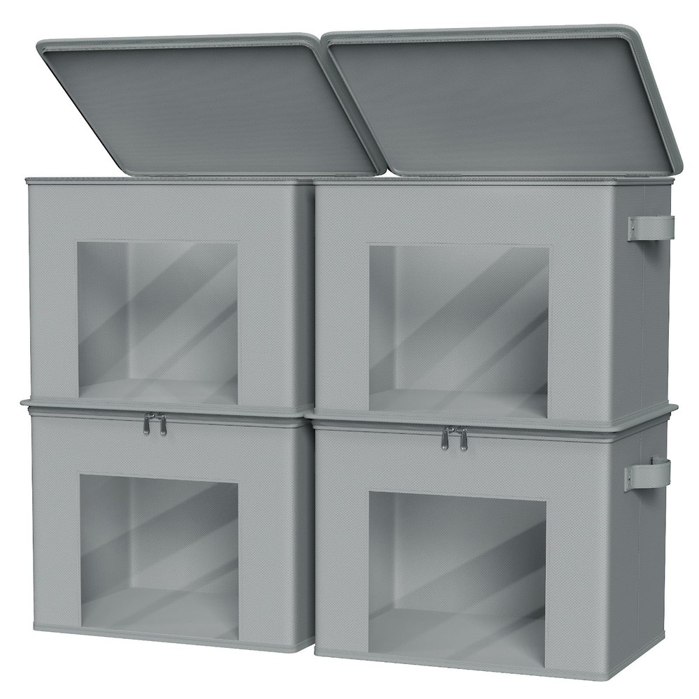 Fabric Storage Bins with Lid 4-Pack Stackable Closet Storage Bins Sweater Org...