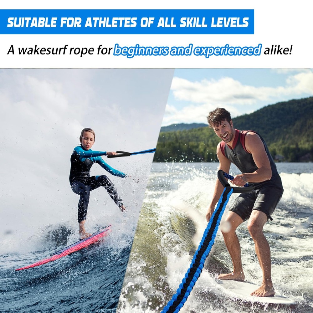 ASVAEVAS 25FT Wakesurf Rope and Handle, 6 Sections Adjustable Floating Surf T...