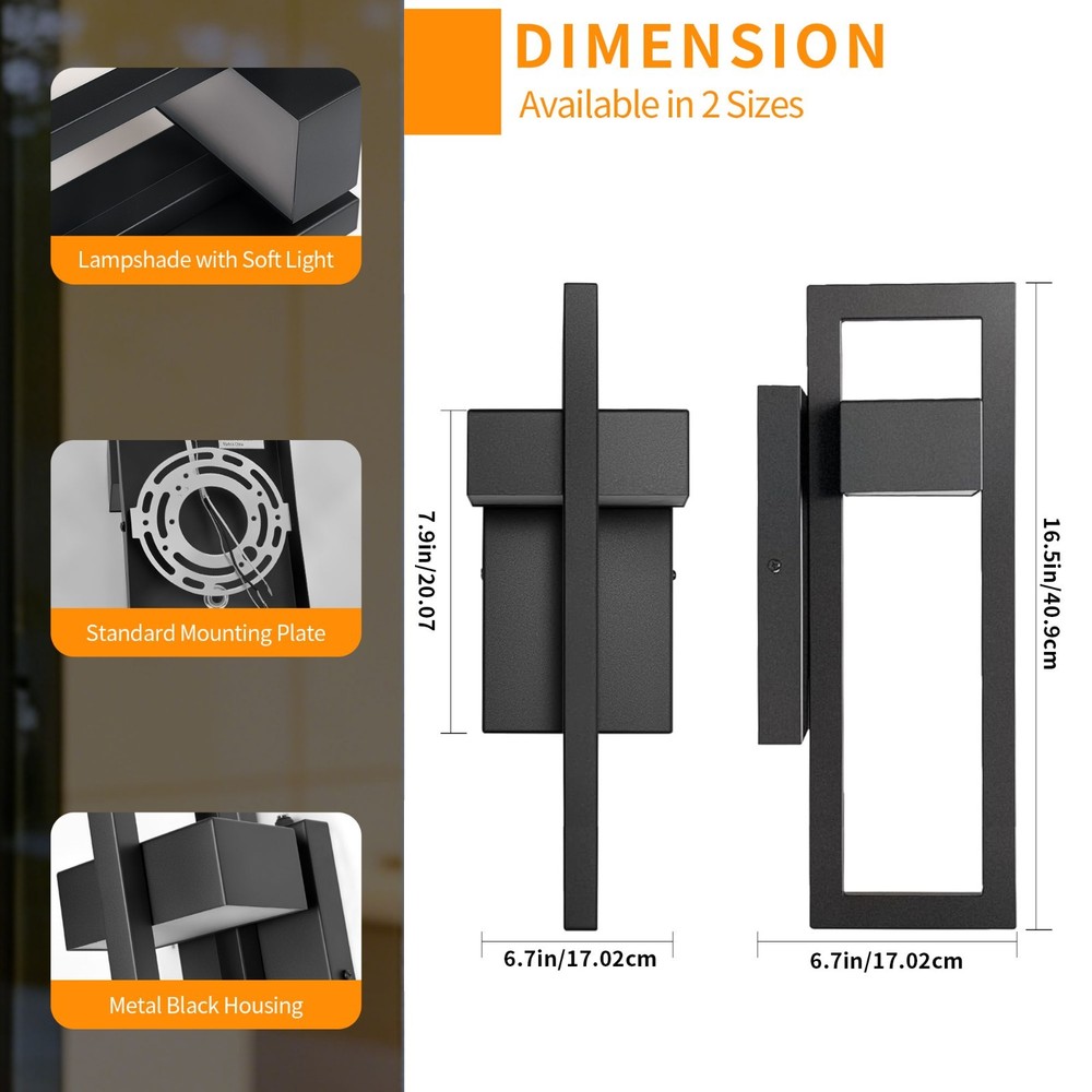 1-2 Pack 16.5 in. Black Outdoor Wall Light