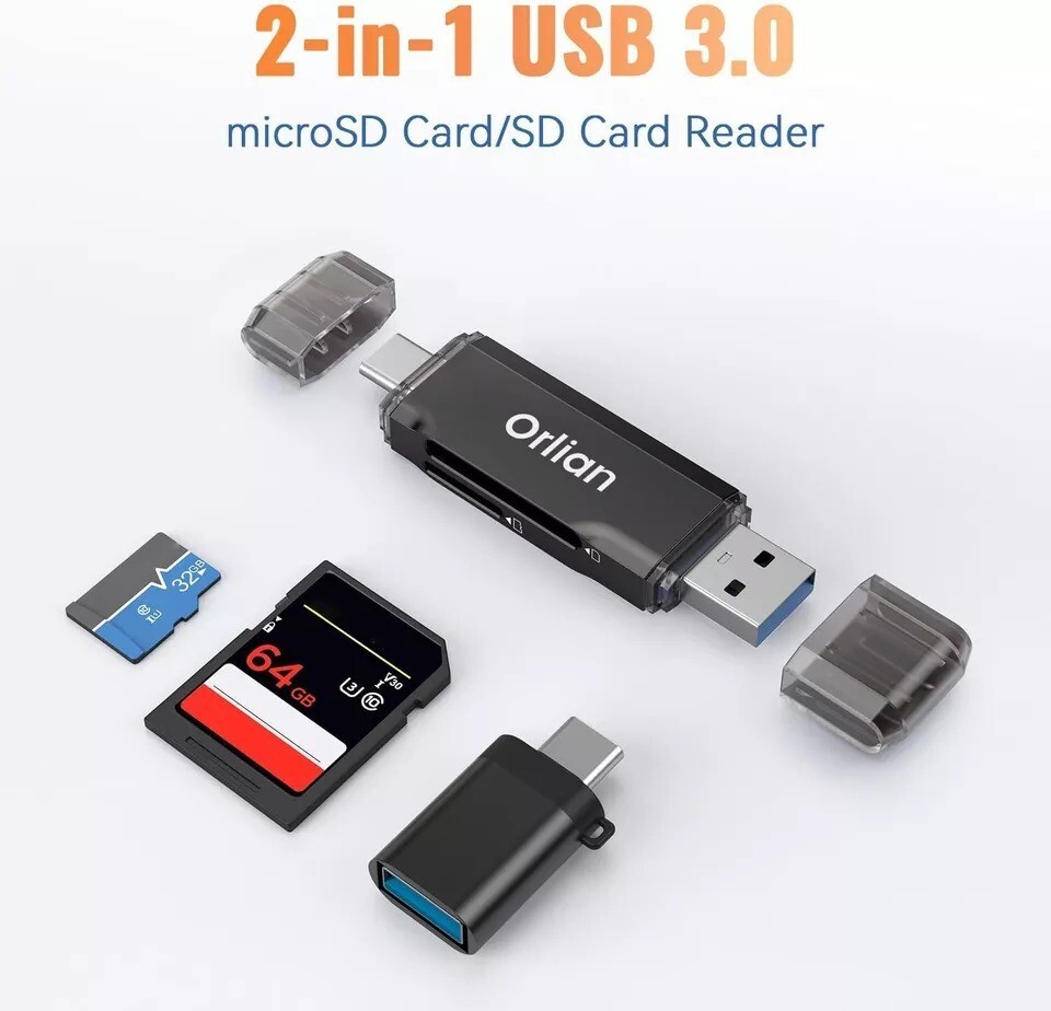 SD Card Reader USB 3.0 Dual USB A & USB C to Micro SD/SD Memory Card Adapter for