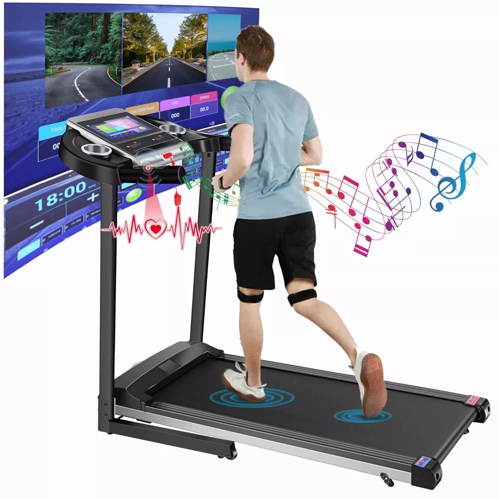 Electric Treadmill Foldable Machine Quiet Powerful Motor with Wider Running Belt