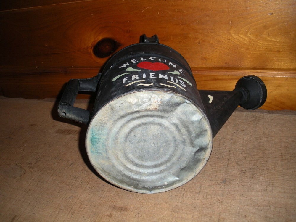 Vintage Galvanized Hand Painted Watering Can / 6 Quart