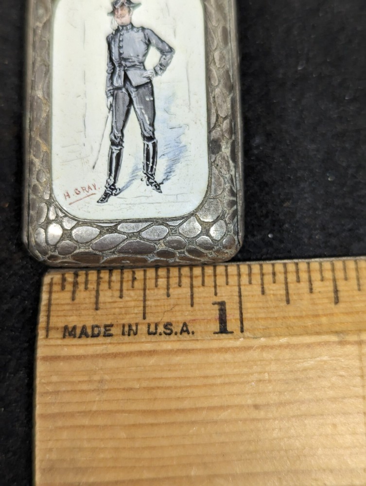 HH ) Tested Silver Signed H. Gray Painted Gent Match Safe 30 2 grams
